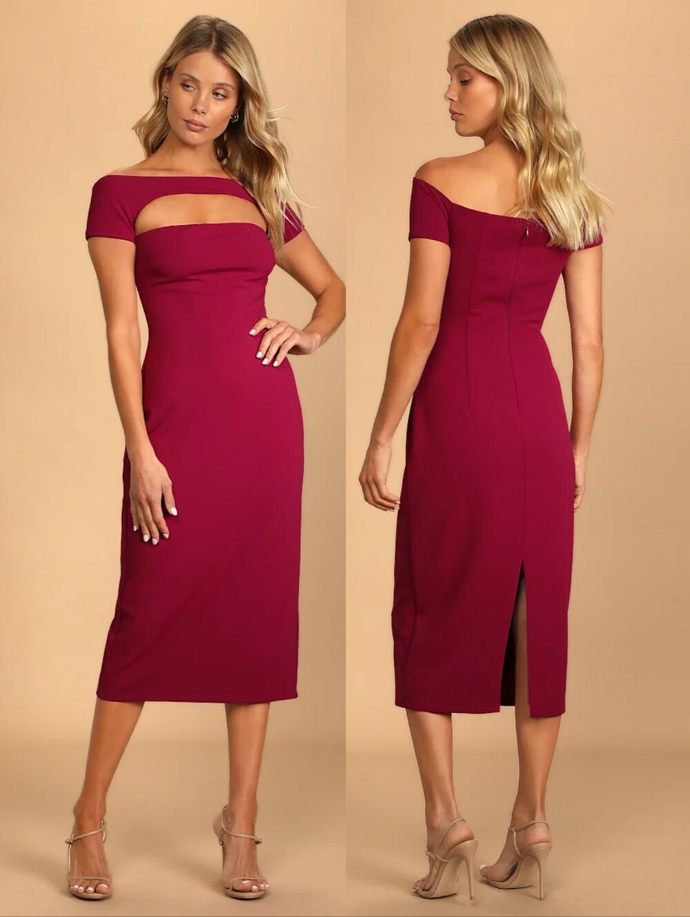 Lulus Make a Toast Off-the-Shoulder Cutout Midi Dress Magenta XL